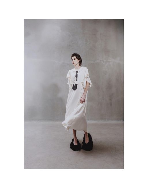 Julia Allert White Neutrals Double-Layer Satin Midi Dress With Tie Detail – Ivory