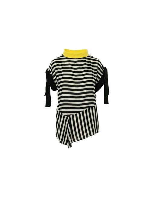 Larisa Dragna Black Striped T-Shirt With An Asymmetrical Hem