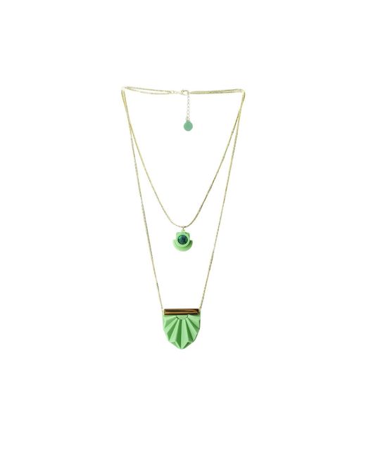 Gissa Bicalho Metallic Handmade Acrylic Necklace Double Charm Papyrus Pistachio