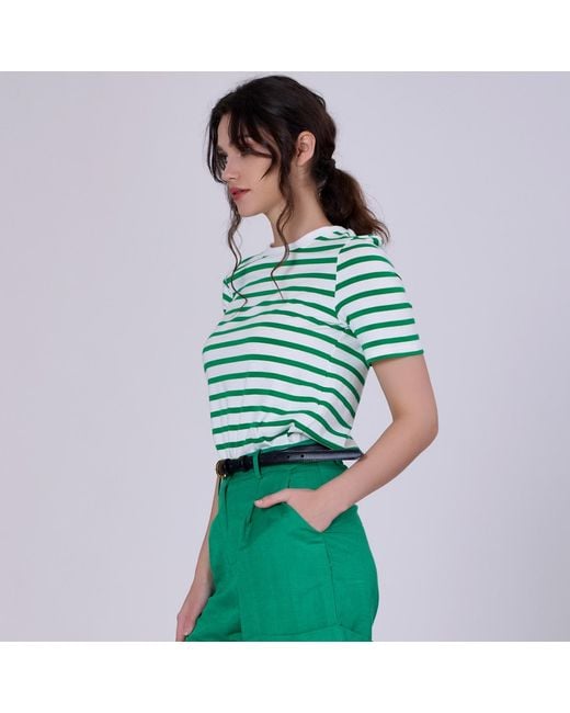 Smart and Joy Green Stripes Cotton T-Shirt
