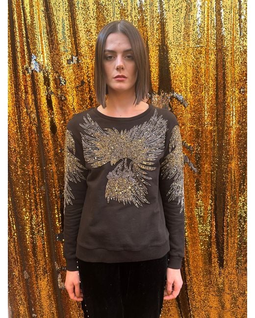 Any Old Iron Black Golden Beady Eagle Beaded Sweatshirt