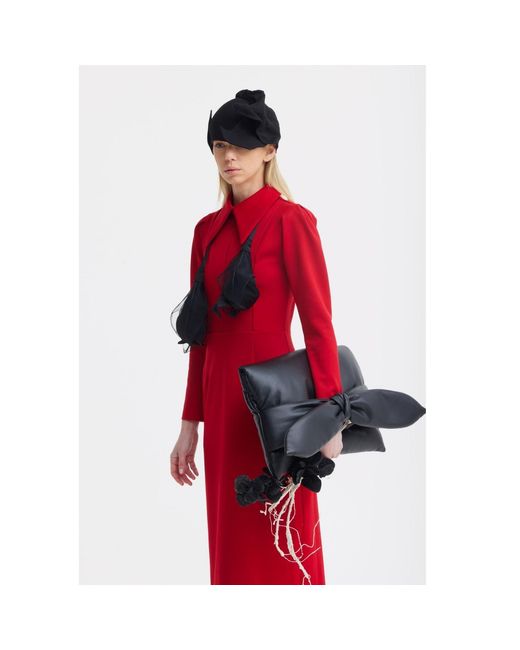 Julia Allert Red Long Sleeve Solid Formal Midi Dress –