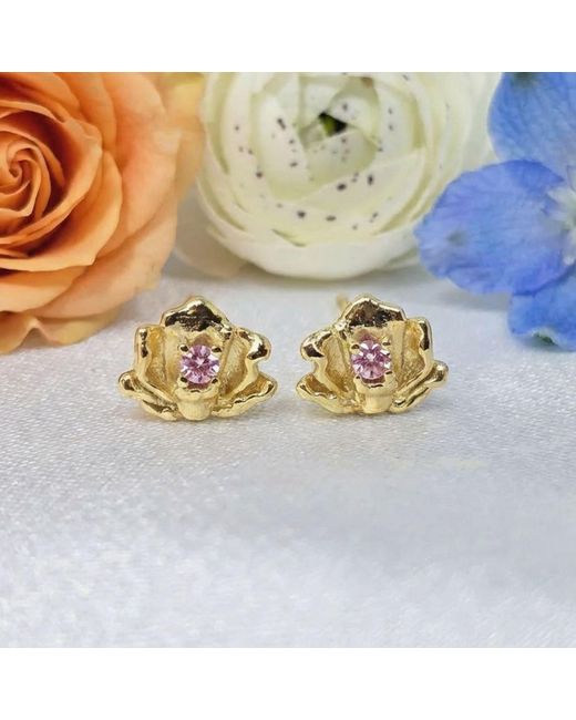 Harfi Metallic Alexandrite June Birthstone Rose Birthflower Plated Stud Earrings