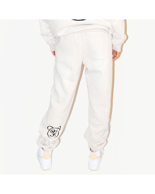 X Ilona Blue White Neutrals Graffiti Teddy Bear Cotton Cream Vintage Wash Joggers for men