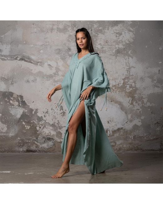 Zhenabia Green Boho Kaftan Summer Maxi Dress
