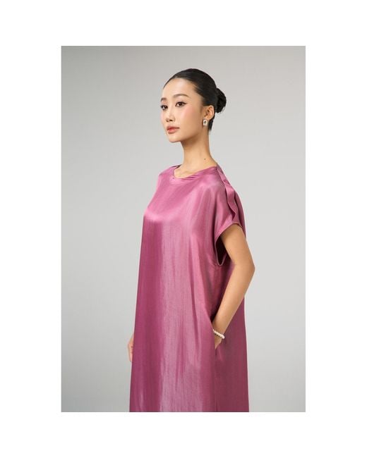 Silk and Bears Purple Seraphine Dusty Rose Hand-Dyed Silk Kaftan Maxi Dress