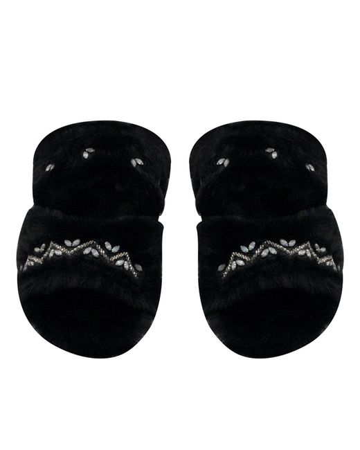 Rettrose Black Myla Luxury Plush Diamanté Embellished Handmade Slipper