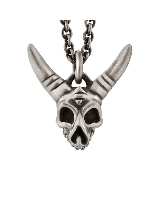 Snake Bones Metallic Horned Skull Pendant With Hinged Jaw for men