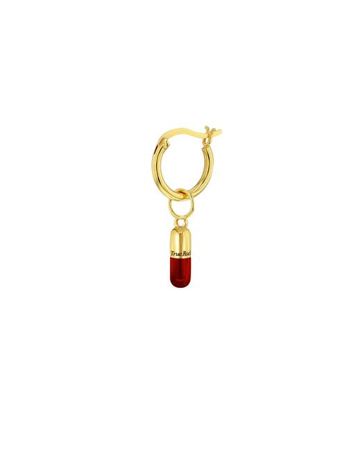 True Rocks White 18kt Gold Plated & Red Mini Pill Charm On Gold Plated Hoop for men