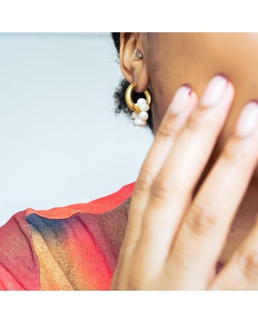 Superdivajewellery Metallic Pearl Drop Hoop Earrings
