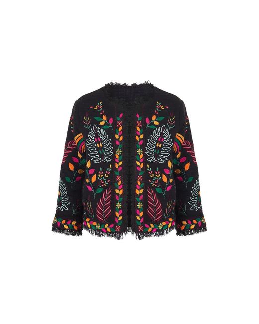 At Last Black Cotton Embroidered Jacket In