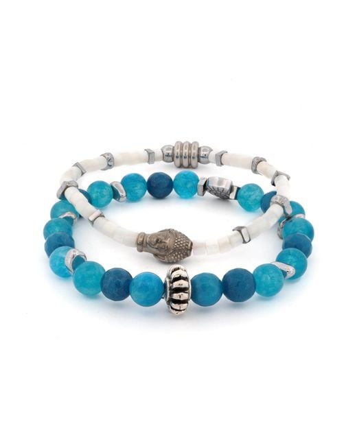 Ebru Jewelry Blue Ocean Zen Jade & Pearl Bracelet Set for men