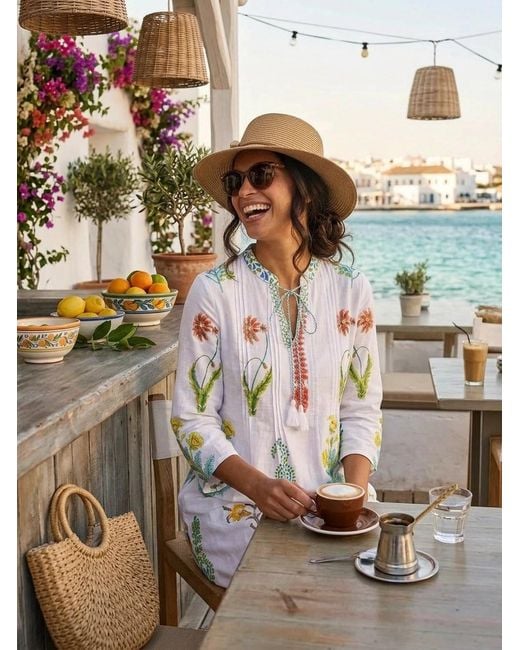 NoLoGo-chic White Botanical Tassel Kurta Cotton Multi