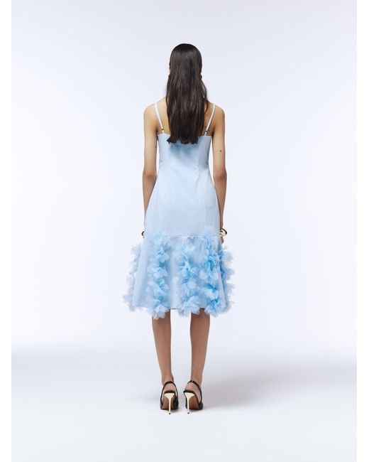 Sour Figs Blue Watercolour-Edge Floral Appliqué Midi Slip Dress