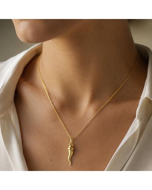 Unaloe Metallic Plated Italian Horn With Bowler Hat Pendant Necklace