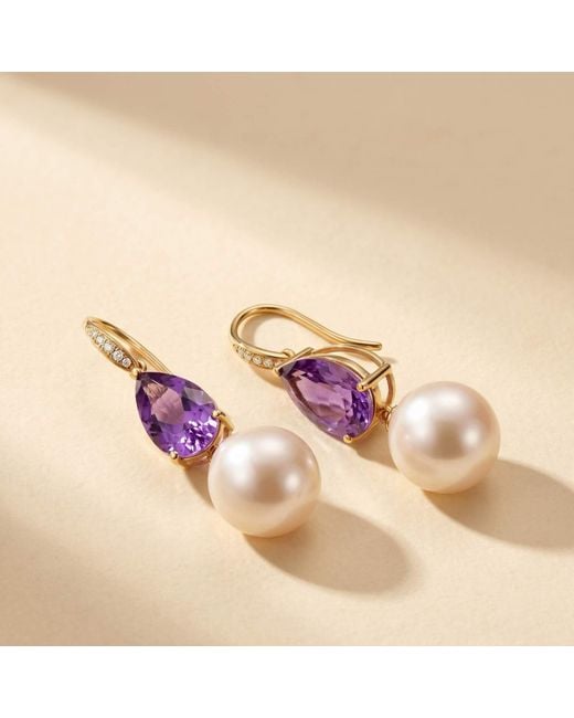 Kai Fine Jewelry Purple Solid Natural Pear Amethyst, Diamond & Freshwater Pearl Convertible Drop Earrings