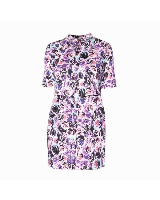 Quillattire Purple Retro Rose Print Shirt Dress