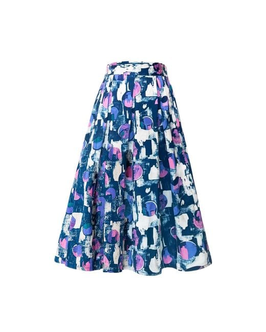 Richa Sharma Blue Astract Print Midi Skirt