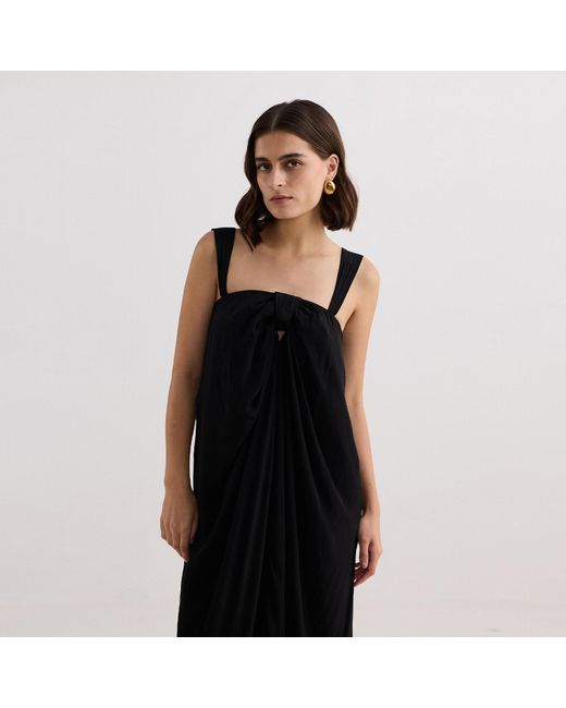 REISTOR Black Twilight Twist Strappy Maxi Crepe Dress