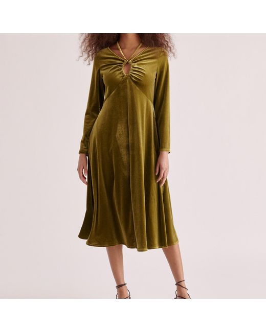 Paisie Green Velvet Tie-Neck Dress