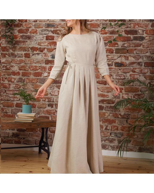 Nikka Place Natural Neutrals Linen Maxi Dress With Bracelet Sleeves And Pockets
