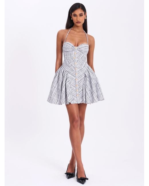 Miss Circle New York Gray Melody & Plaid Tweed Halter Drop Waist Mini Dress