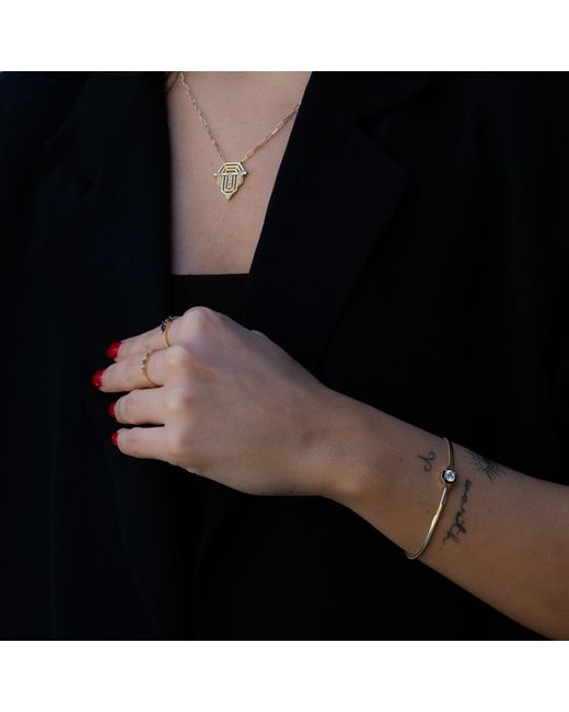 Ebru Jewelry Metallic Timeless Spark Diamond Solid Bracelet