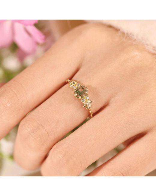 Azura Jewelry New York Metallic Wildflower Moss Agate Ring Vermeil