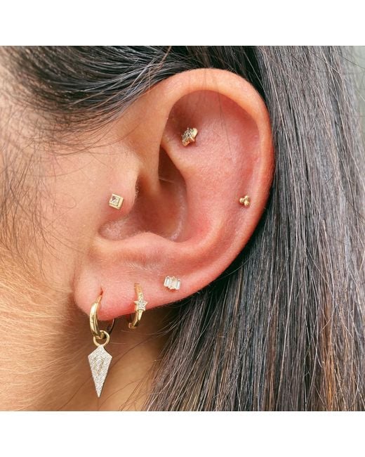 Zohreh White Diamond Rhombus Earring Charm 9K