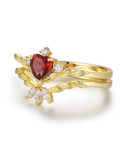 Azura Jewelry New York Metallic Flaming Heart Mozambique Garnet Vermeil Ring Set