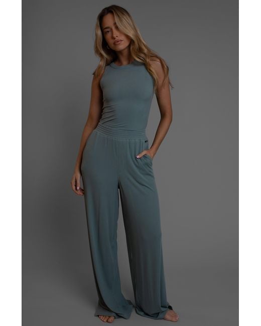 Vænn Blue Pull On Wide Leg Rib Pant Agave
