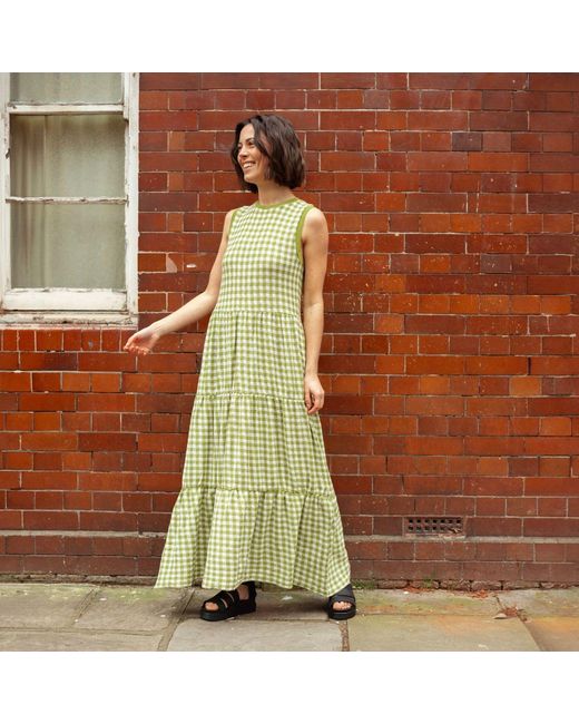 Cara & The Sky Green Paula Gingham Summer Cotton Knitted Midi Dress