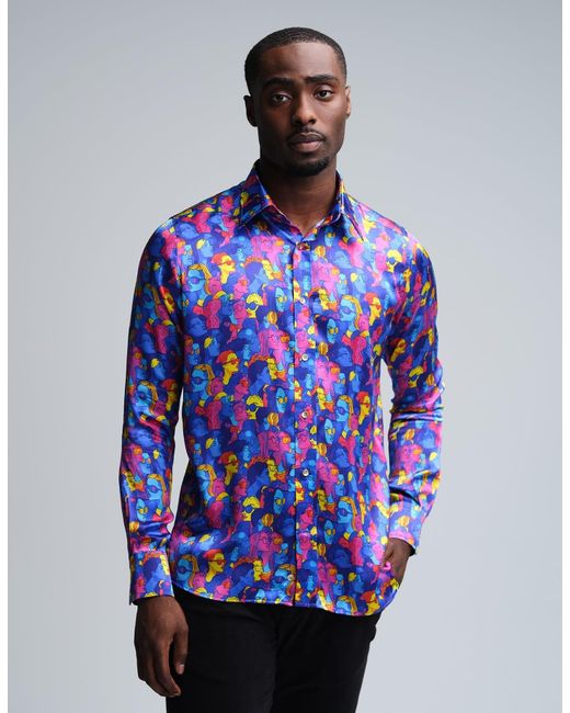 Gresham Blake Blue Ravers Silk Shirt for men