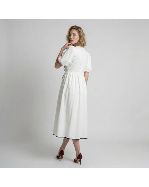 Modenaire White Midi Dress Sculpted Bow Detail