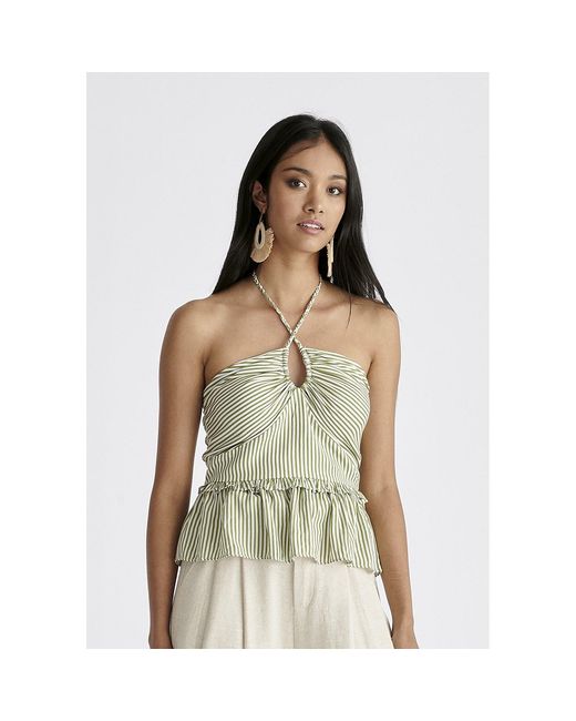Paisie White Halterneck Peplum Top