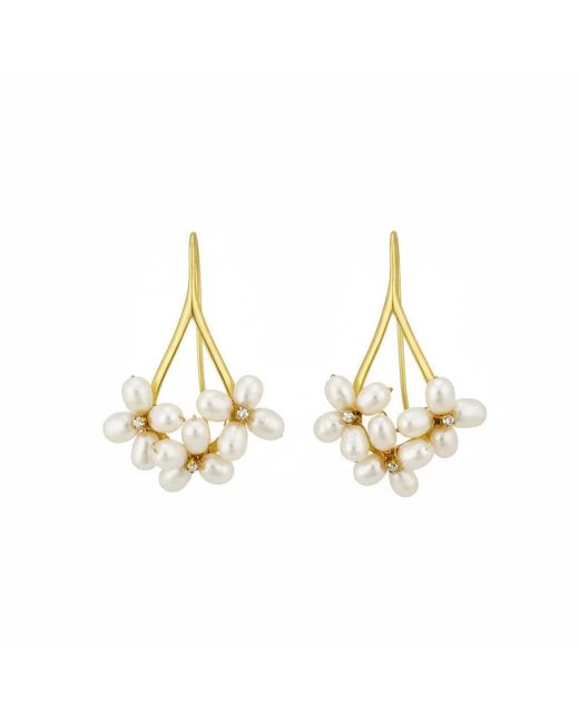 Angel Barocco Metallic Petal Cluster Pearl Drop Earrings