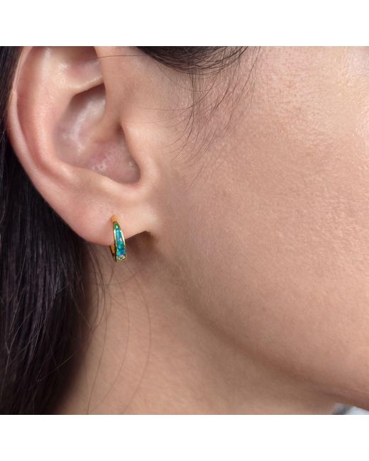 Harfi Blue Forest Opal Tapered Plated Huggie Hoop Earrings