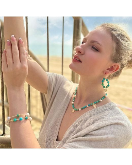 Farra Metallic Baroque Pearls With Double Layers Bracelet /Choker