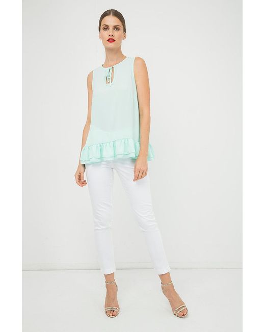 Conquista Green Light Double Frill Detail Top