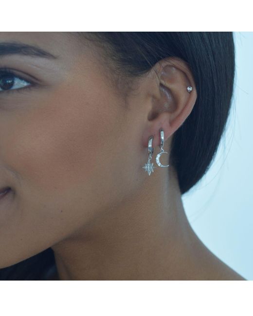 Seven Saints Metallic Moon & Star Huggie Hoop Earrings With Drop Charms, Over Sterling