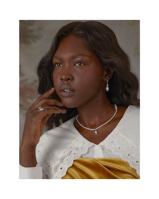 Vintouch Italy Metallic Isabella Pearl And Blue Cameo Necklace