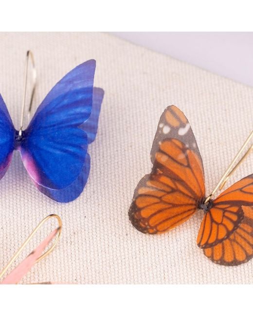 Oana Savu Brown Silk Butterfly Wire Dangle Earrings Fairy Wings
