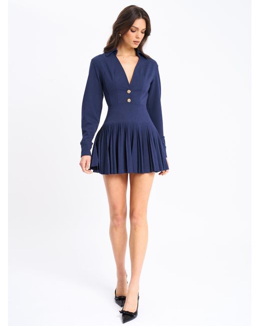 Miss Circle New York Blue Valarie Denim Style Pleated Mini Dress
