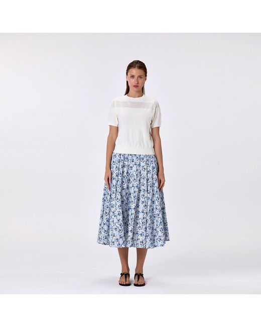 Smart and Joy Gray Floral-Print Cotton Midi Skirt