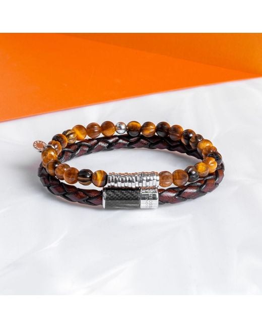 Tateossian Brown Carbon Pop Bracelet With Leather And Carbon Fibre for men
