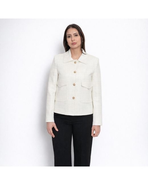 Nuvv Collection White Tweed Jacket With Button