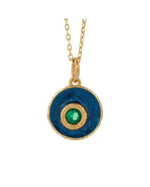 Ebru Jewelry Blue Enamel Jade Stone Evil Eye Pendant Chain Necklace