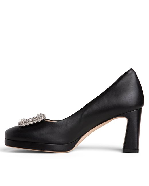 Beautiisoles by Robyn Shreiber Made in Italy Black Clementine Leather With Rhinestones Platform Evening Pump