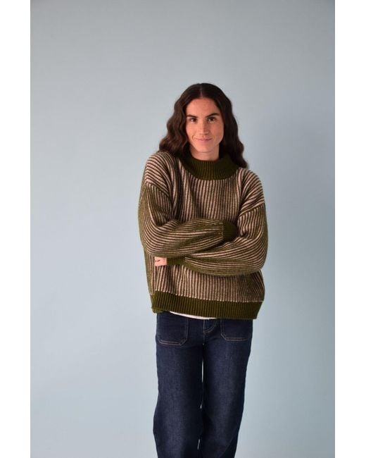 Mind Traveler Green Khaki & Striped Knit Emma Jumper