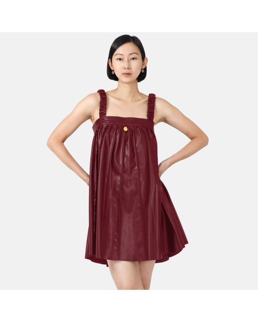 Kargede Red Desire – Burgundy Pleated Mini Dress, Vegan Leather